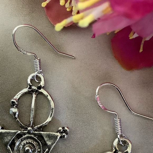🌸 CELTIC EARRINGS TRIBAL AZTEC DANGLE 925 BOHO CHIC TRIANGLE SILVER BOHEMIAN - Picture 10 of 13